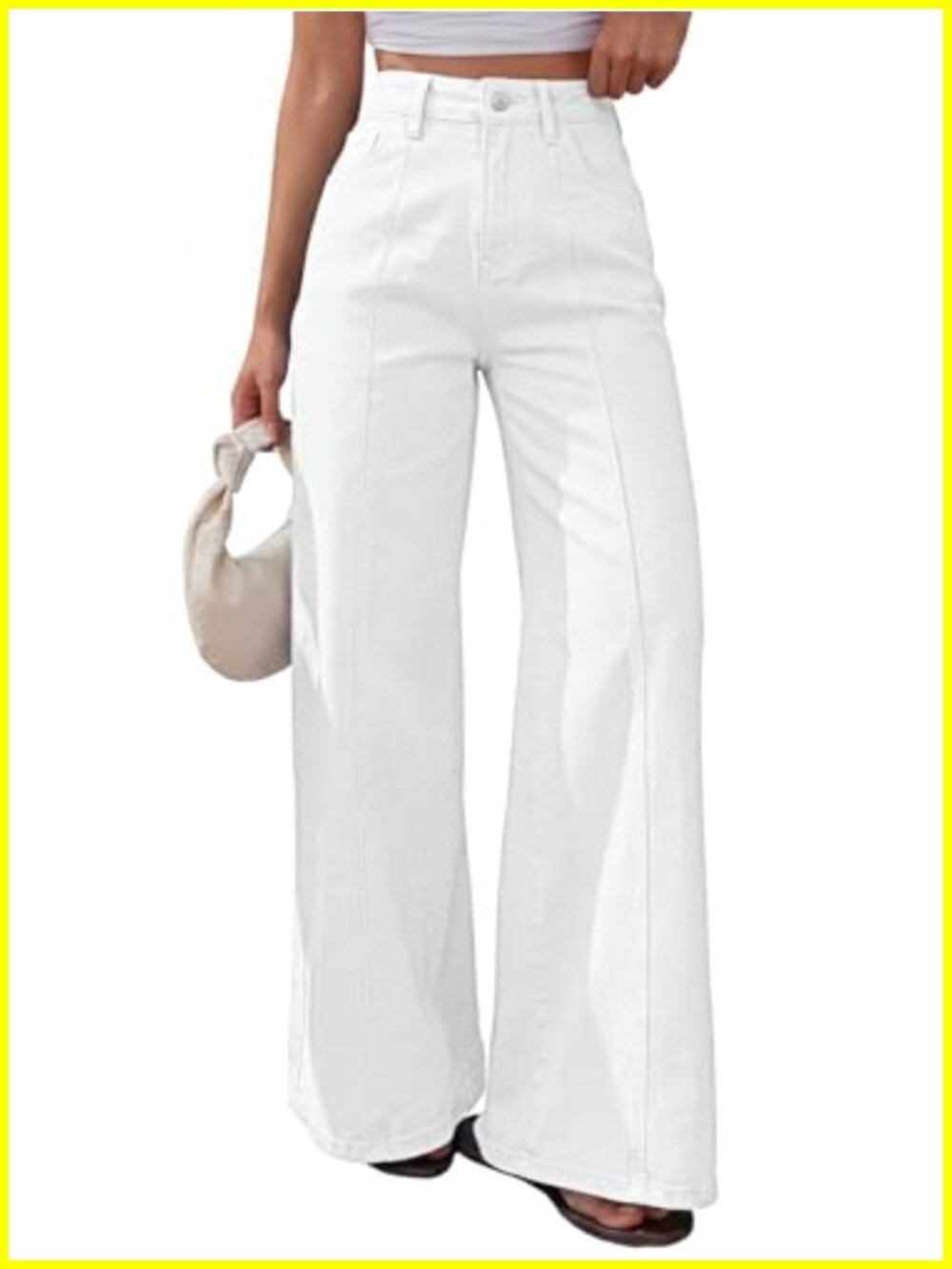 Women's Wide Leg Baggy Jeans High Waisted Front Seam Cotton Spandex